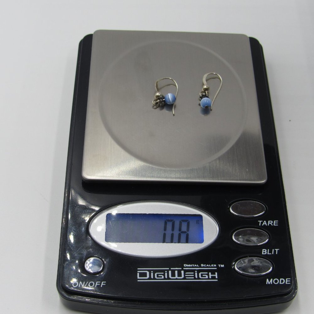 Sterling Silver Tiny Rustic Cat Eye Gem Earrings - image 4